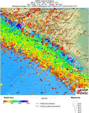 regional depth historical seismicity