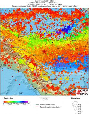 regional depth historical seismicity