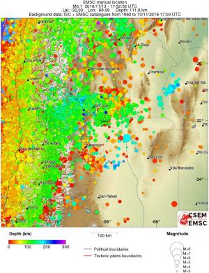 regional depth historical seismicity