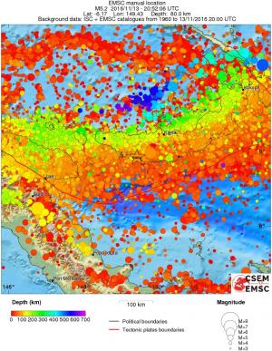 regional depth historical seismicity