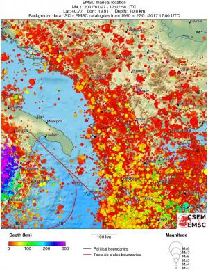 regional depth historical seismicity