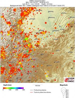 regional depth historical seismicity