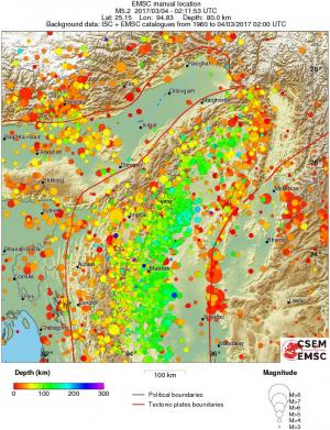 regional depth historical seismicity