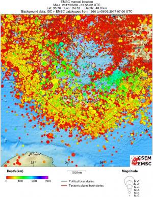 regional depth historical seismicity