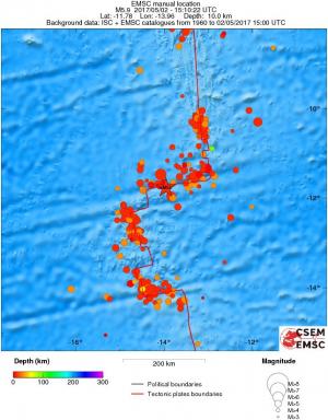 regional depth historical seismicity