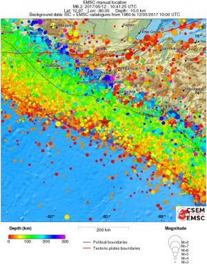 regional depth historical seismicity