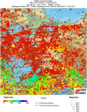regional depth historical seismicity