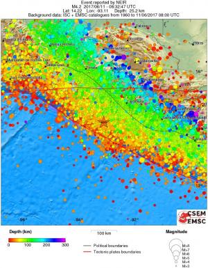 regional depth historical seismicity
