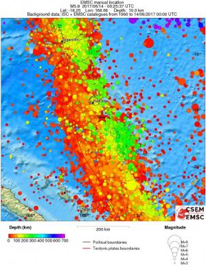 regional depth historical seismicity