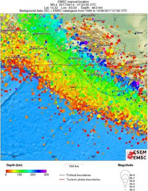 regional depth historical seismicity