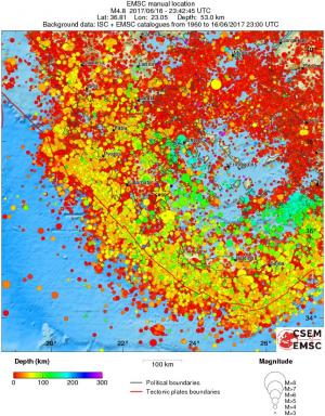 regional depth historical seismicity