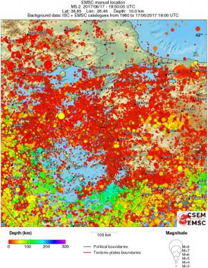 regional depth historical seismicity