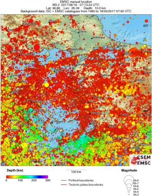 regional depth historical seismicity