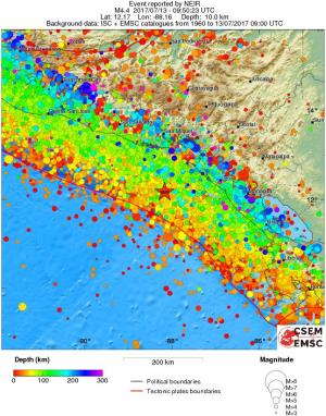 regional depth historical seismicity