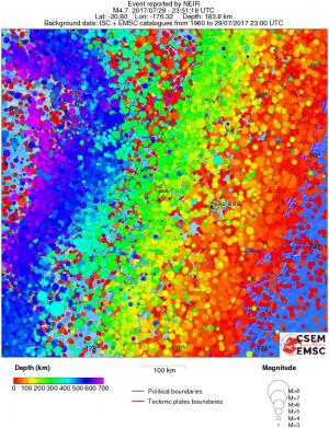 regional depth historical seismicity