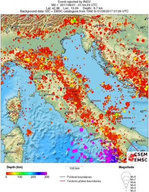 regional depth historical seismicity