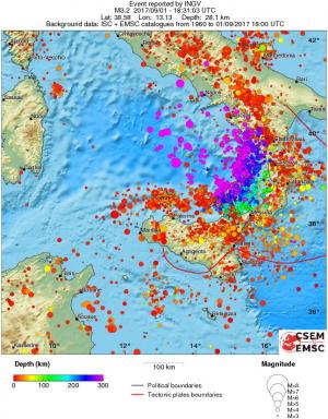 regional depth historical seismicity