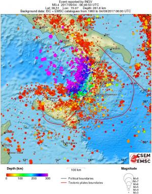 regional depth historical seismicity