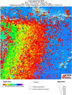 regional depth historical seismicity