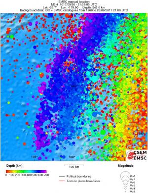 regional depth historical seismicity