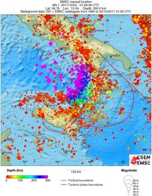 regional depth historical seismicity