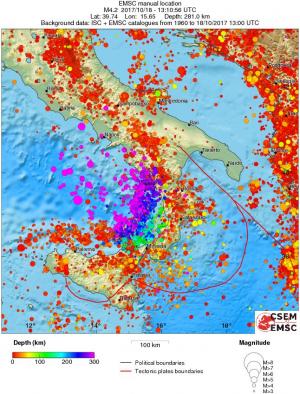 regional depth historical seismicity