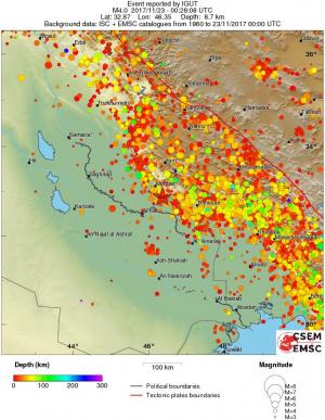 regional depth historical seismicity