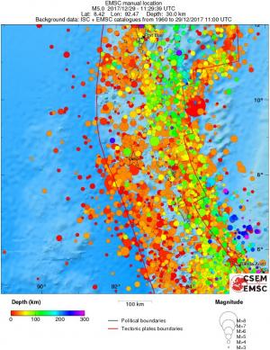 regional depth historical seismicity