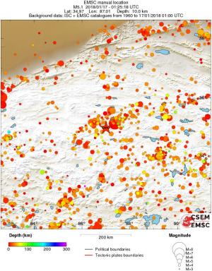 regional depth historical seismicity