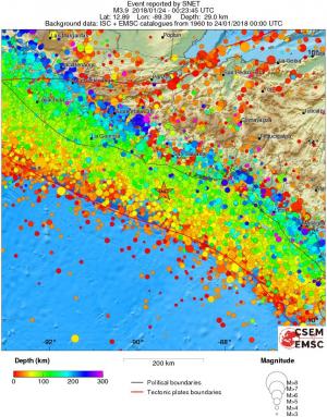 regional depth historical seismicity