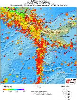 regional depth historical seismicity
