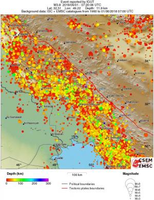 regional depth historical seismicity