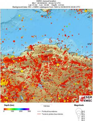 regional depth historical seismicity