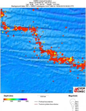 regional depth historical seismicity