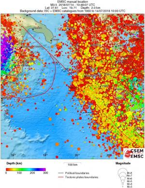 regional depth historical seismicity