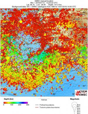 regional depth historical seismicity