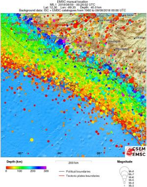 regional depth historical seismicity