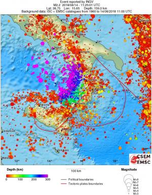 regional depth historical seismicity