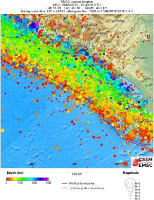 regional depth historical seismicity
