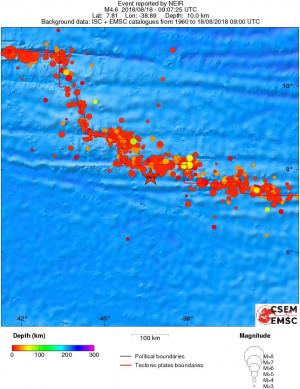 regional depth historical seismicity