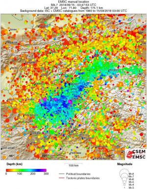 regional depth historical seismicity