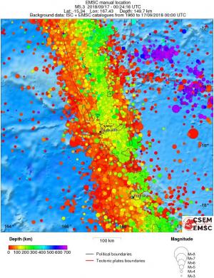 regional depth historical seismicity