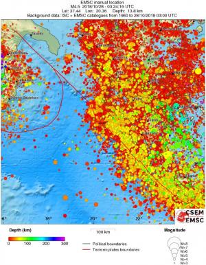 regional depth historical seismicity