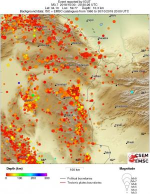 regional depth historical seismicity
