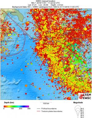 regional depth historical seismicity