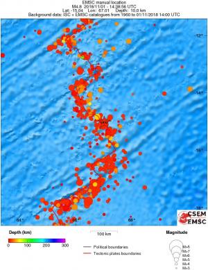 regional depth historical seismicity