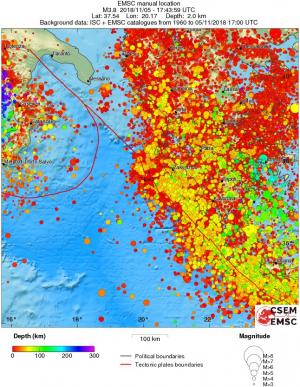 regional depth historical seismicity
