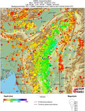regional depth historical seismicity