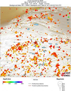 regional depth historical seismicity