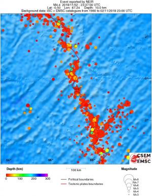 regional depth historical seismicity